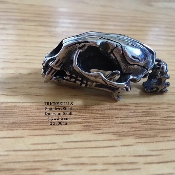 Sabre-Toothed Tiger Smilodon Big Cat Dinosaur Skull Stainless Pendant & Chain - Picture 8 of 13